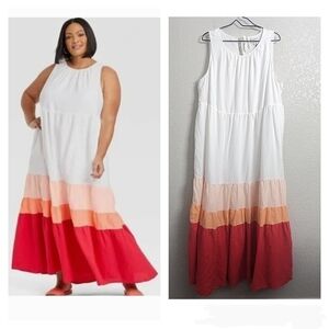 NWOT Ava & Viv Cotton Multicolor Tiered Maxi Tank Dress Sleeveless Summer 1X